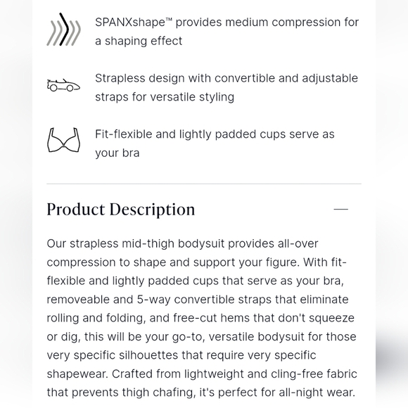 NWT Spanx Suit Your Fancy Strapless Cupped Mid Thigh Bodysuit Champagne Beige XL - Picture 10 of 11